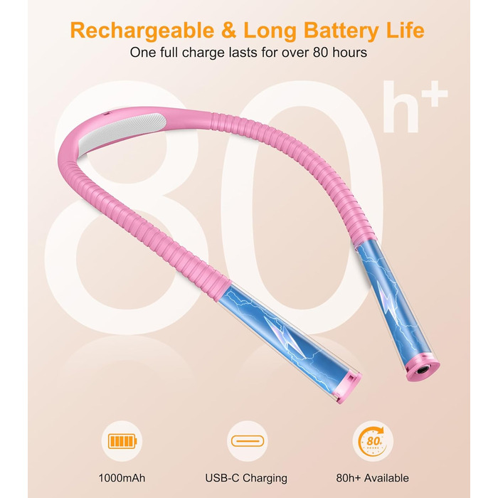 Настільна лампа Gritin для читання, гнучкий регульований світильник з 4 кольорами та 5 рівнями яскравості, регулювання інтенсивності, захист очей, акумулятор 80 годин, ергономічна лампа для читання в ліжку, рукоділля (рожевий)