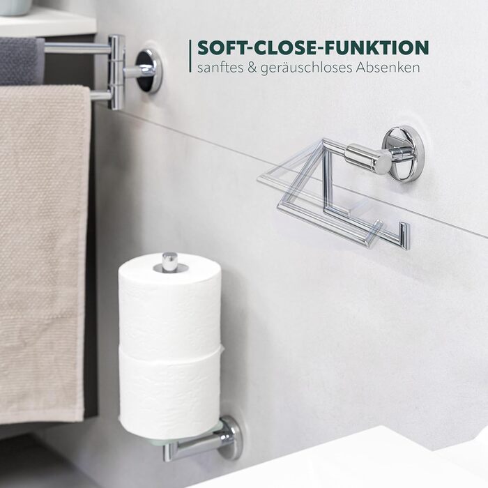 Тримач для туалетного паперу Bremermann Lucente з функцією Soft-Close, нержавіюча сталь (хром), на клей або гвинти