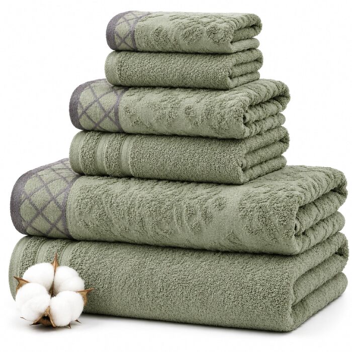 Набір рушників Pacific Coast Textilien Damast Jacquard з бордюром, 100% бавовна, сіро-зелені, 8 шт.