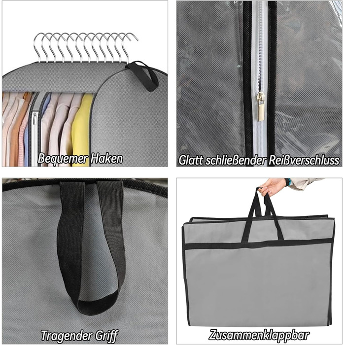 Чохли для одягу, 2 шт. - сірі, 110x60x25 см, з блискавкою. Захист від пилу та комах. Ідеально для зберігання та подорожей
