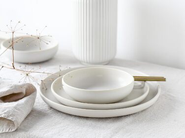 CreaTable Geschirrset Serie Uno: 12-teilний посуд для 4 осіб (8 предметів), кераміка, для посудомийної машини та мікрохвильової печі, Made in Europe (Offwhite)