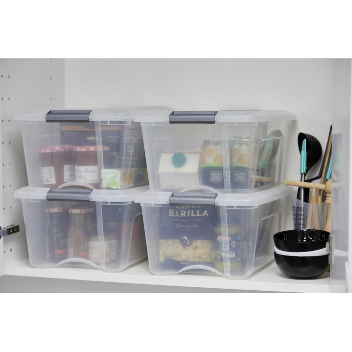 Iris Ohyama Storage Boxes with Lids, 60L, Set of 4, Silver, Secure Closure, Stackable, Handles, for Bedroom, Closet, Office, Organization, BPA-free Plastic, Storage Boxes, NTB-60 (Black, 15L/Set of 4)