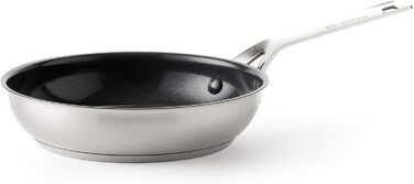 Сковорода KitchenAid з нержавіючої сталі 20 см і 28 см, 3-шарове антипригарне покриття, індукційна, для духовки, для посудомийки, з термостійкою ручкою, срібляста