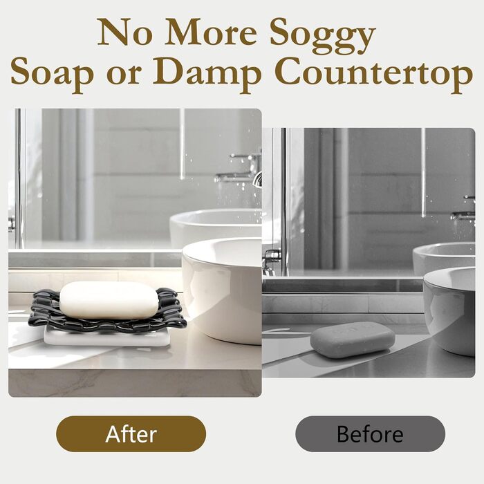 Підставка для мила Shinowa з подвійним шаром та знімним контейнером для води. Мильниця самостійно спорожняється, підходить для ванної кімнати, кухні, душу, ванни, раковини, робочої поверхні. Матеріал: мармур, білий (текстурований).