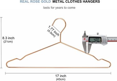Amber Home 20-Piece 43cm Rose Gold Iron Clothes Hangers, Rose Gold Metal Clothes Hangers with Non-Slip Groove for Suit, T-Shirt, Shirt, Jacket, Dress, Pants, Robust and Durable