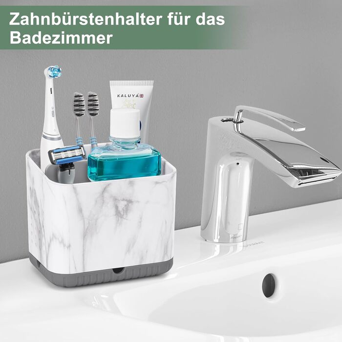 Тримач для зубних щіток електричної, з дренажними отворами, з імітацією текстури дерева, органайзер для зубних щіток на 4 щітки, легкий у чищенні, для ванної кімнати (сірий мармур, середній)