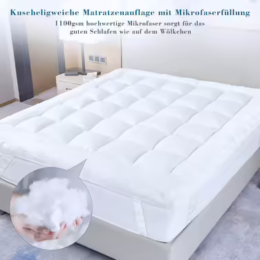 Threads For Bed® Premium Plush Mattress Topper 140x190 cm, Soft Topper Mattress Pad with 100% Cotton Fabric, Quilted Mattress Protector with Padding for Support & Protection from Dirt