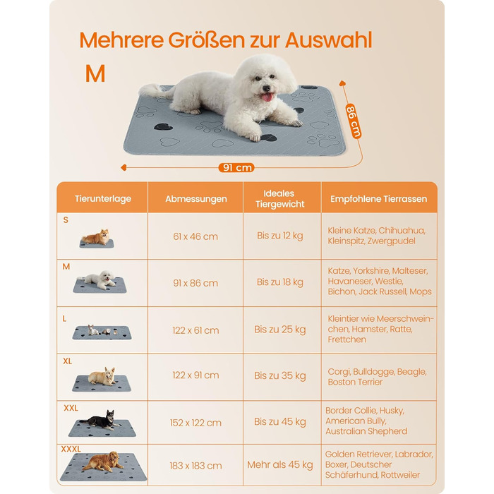 Підстилка для собак Feandrea, 2 шт., 122 x 91 см, XL, сіра, водонепроникна, супер поглинаюча, для собак