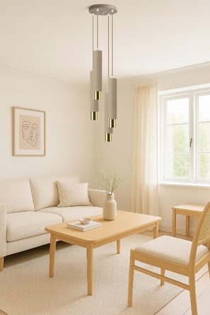 Стельова підвісна люстра-циліндр Kaszmir, бежевий екру, LED — для кухні, вітальні або над стільницею