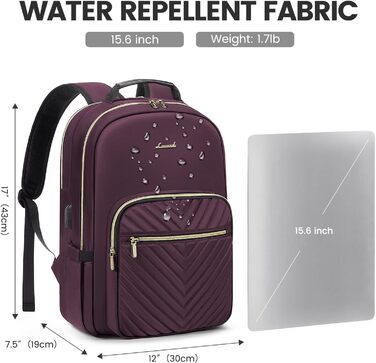 LOVEVOOK Рюкзак для жінок, великий, 15.6 дюймів, для ноутбука, водонепроникний, шкільний, для дівчат-підлітків, чорний, елегантний, для роботи, для школи, університету, подорожей, 15.6 дюймів (15.6', Темно-фіолетовий-1)