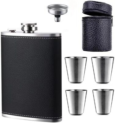Фляга з воронкою та 4 маленькими чашками Zixrmor 1X304, 8oz/227мл, з нержавіючої сталі (чорна)
