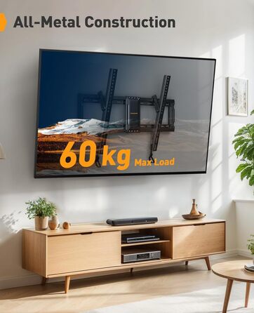 Кріплення для телевізора Perlegear, нахильна підставка для телевізорів 37-82 дюймів (LED/LCD/OLED/Plasma), VESA 600x400 мм, 60 кг, з регульованими тросами