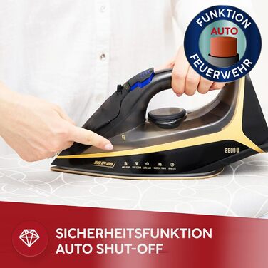 Пароочисник MPM MZE-26 бездротовий з керамічною підошвою, 2600 Вт - Anti-Drip, Self-Clean, LED-дисплей, 2 режими, з/без кабелю