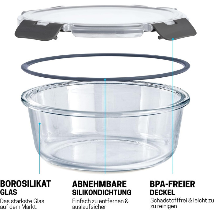 Контейнери для їжі Igluu Meal Prep, скляні, набір 3 шт (400/650/950 мл) - BPA-free, мікрохвильовка, духовка, морозилка, посудомийка