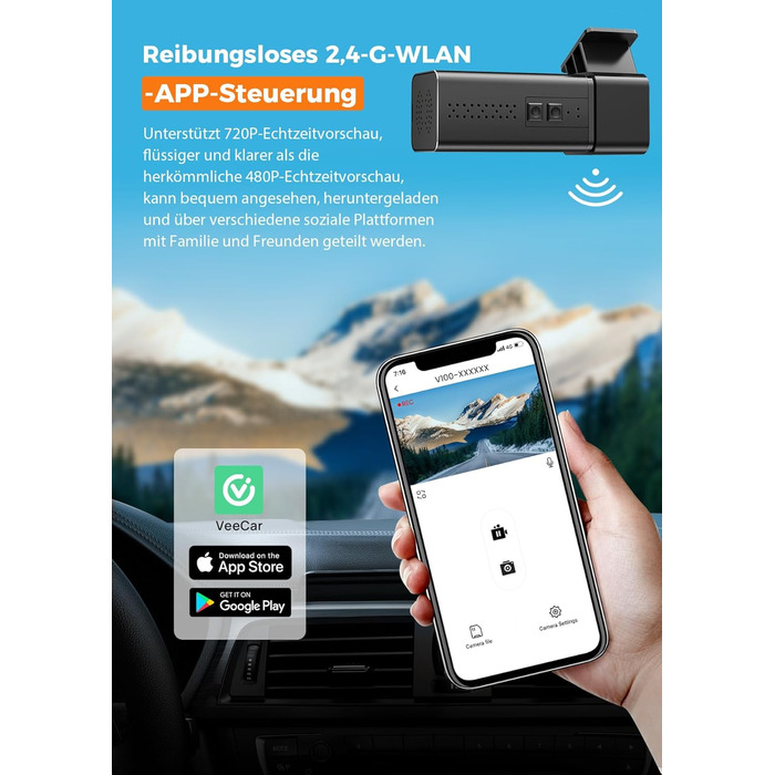 Відеореєстратор Veement Dashcam Auto Vorne 2.5K з WiFi, 1440P, 32GB SD, ParkWatch, Нічне Бачення, G-Sensor, Loop, APP, Чорний