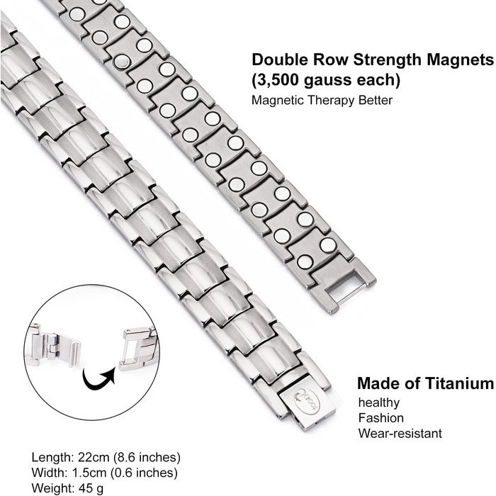 Браслет на магніті JEROOT з титану для чоловіків - здоров'я та енергія (3500 гаус)