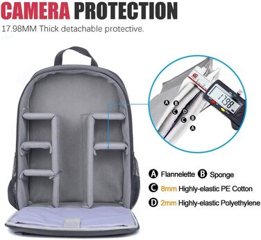 Водонепроникний рюкзак для камери Cwatcun: професійна сумка для фотоапарата, сумісна з Sony, Canon, Nikon, з відділенням для штатива (2.0, 3.0 л, чорний)