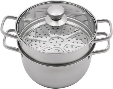 Пароварка 20 см з нержавіючої сталі з кришкою з скла, 2-рівнева пароварка, каструля для супу, пароварка для індукції, каструля для приготування на пару, каструля для овочів, риби, супу, галушок