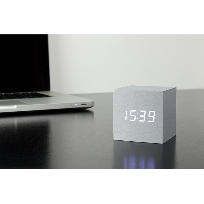 Cube Click Clock Aluminium / White LED 6.8x6.8x6.8 cm Black