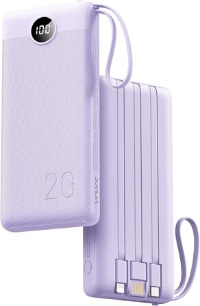 Power Bank VRURC 20000mAh з LED дисплеєм, 22,5W швидка зарядка USB-C, білий/фіолетовий