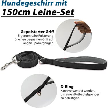 Нашийник для собак з повідком, безпечний нашийник від виривання, анти-тяговий нашийник з ручкою та світловідбиваючими елементами, легкий, регульований нашийник для середніх собак (Чорний, XS). Дуже маленький, чорний