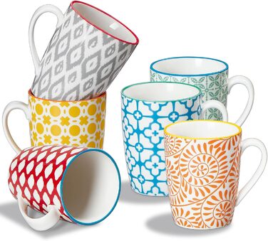 ONEMORE 6-Piece Coffee Mug Set, 355 ml Colorful Porcelain Coffee Cups, Coffee Mugs with Handle, Large Cups for Coffee, Milk, Tea, and Hot Chocolate, Multicolor