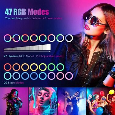 Кільцева лампа Ringlicht з штативом для телефону, 10 дюймів, 3 денне світло + 47 RGB режимів, регульована яскравість, 160 см, для YouTube, селфі, макіяжу, TikTok