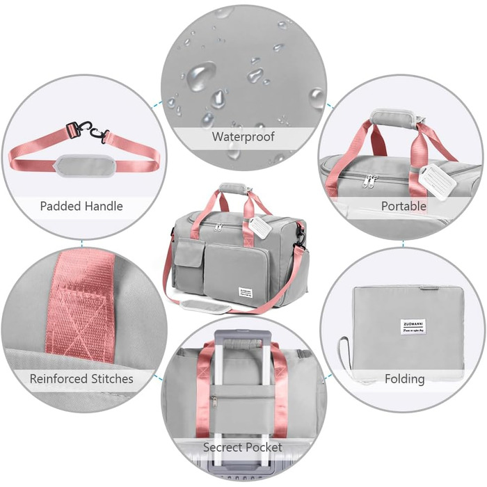 Спортивна сумка Flintronic 35L: водонепроникна дорожня сумка-валіза для подорожей, вихідних та спорту (з бізнес-ідентифікатором) - синій (#4 сірий & рожевий)