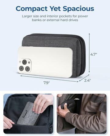 Органайзер для кабелів та електроніки BAGSMART: водонепроникна сумка-органайзер для подорожей, чорний