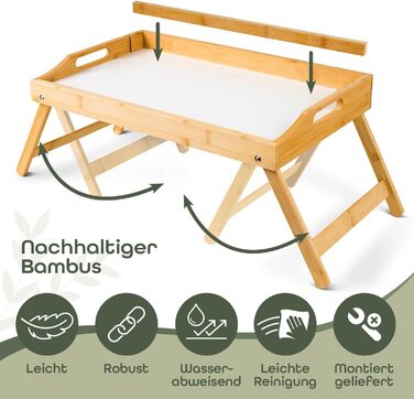 Бамбуковий приліжкові столики Blumtal з дерев'яною підпоркою для планшетів/телефонів - піднос для сніданку в ліжко - складаний приліжкові столики 50 x 30 x 6 см - сервірувальний піднос на ніжках - стійкий приліжкові столики (Білий)