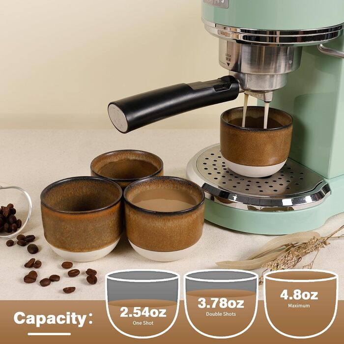 Набір керамічних чашок для еспресо Nespresso, двостінні глазуровані чашки демітас, 4 шт, 60 мл (Коричневий)