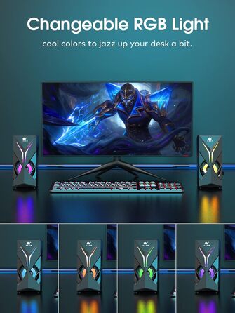 Комп'ютерні колонки OROW S201 з RGB підсвічуванням: 10W, USB, 3.5mm jack, для ПК, міні колонки, сучасний дизайн