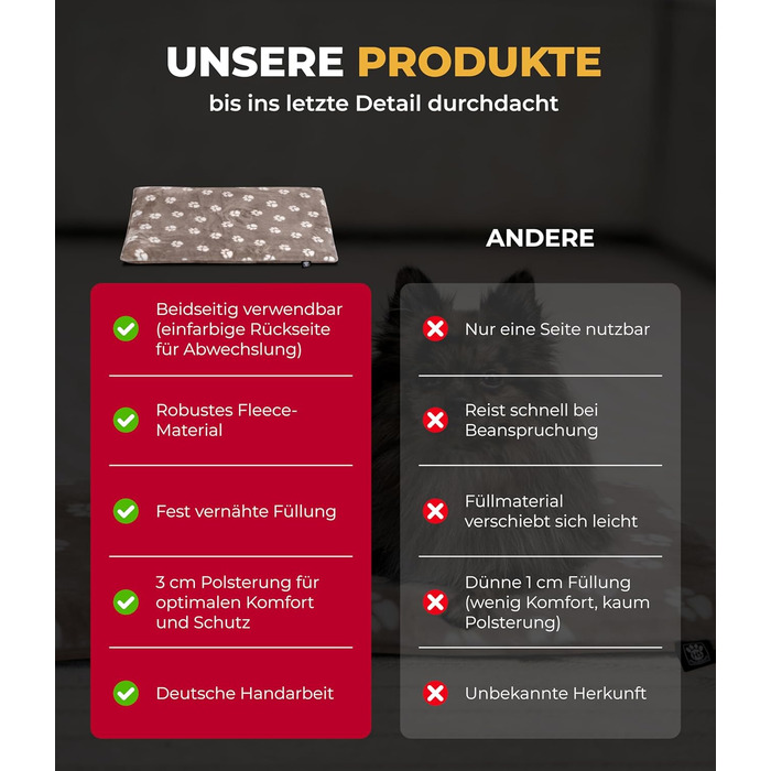 Підстилка для собак XS (45x65 см) – двостороння, м'яка, з наповнювачем 3 см – для дивана, авто, переноски – Tatze Beige, Made in Germany 45 x 65 см Tatze Beige