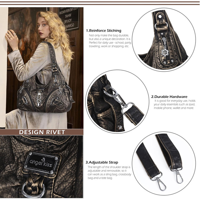 Сумка жіноча Angel Kiss Hobo з PU шкіри бронзового кольору з багатьма відділеннями