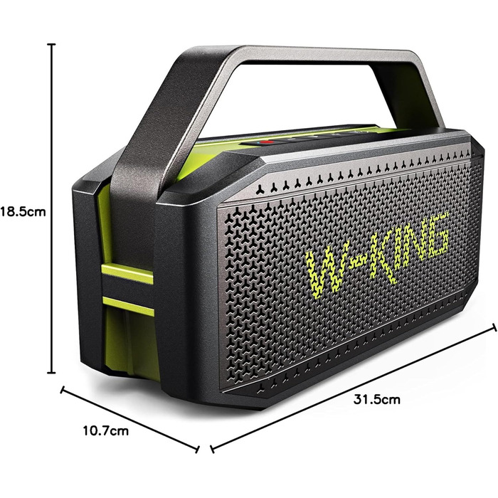 W-KING Bluetooth колонка 100W (60W) IPX6, портативна, глибокий бас, до 40 годин, TF/AUX/EQ, зелена