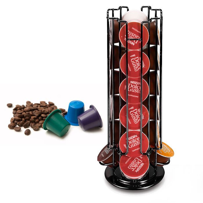 Органайзер для кавових капсул STARVAST для Dolce Gusto, обертовий тримач на 24 капсули, підставка для зберігання кави, чорний, 330 x 130 мм