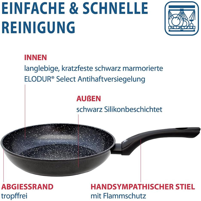 Сковорода ELO Belugo 28 см з кованого алюмінію з антипригарним покриттям ELODUR® Select (PFAS free) – для індукційних плит, чорна