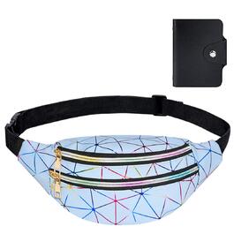 Спортивна поясна сумка Flintronic з підсвічуванням, водонепроникна, металева, з відділенням для карток, для подорожей, походів, велоспорту (блакитна)