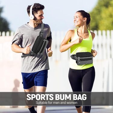 Чоловіча/Жіноча Поясна Сумка-Шейкер з 7 Кишенями для Спорту, Фітнесу, Бігу, Велосипеда, Подорожей, Чорна