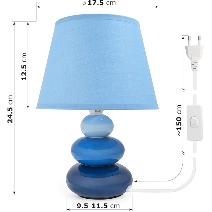Нічна лампа 'Ліна' блакитна: керамічна настільна лампа з абажуром, LED, E14, 230V