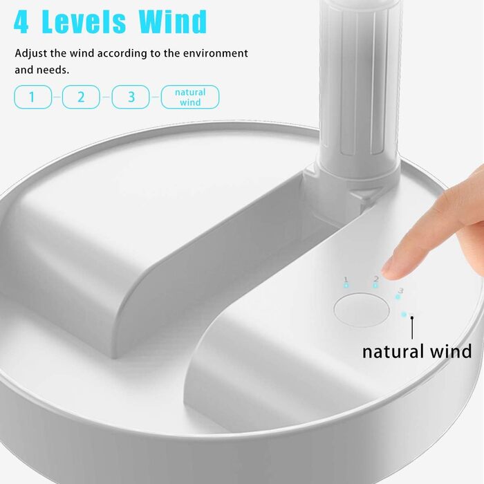 AICase Battery-Powered Table and Stand Fan, Cordless with Remote Control, Quiet 4-Speed Portable Fan, Height Adjustable and Foldable; Ø 19.7 cm, 7200mAh Rechargeable, incl. USB-C Charging Cable