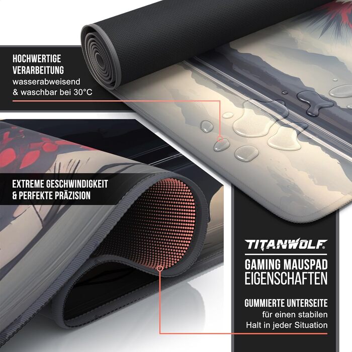 Килимок для миші CSL Titanwolf XXL 900 x 400mm - великий, для геймінгу, покращена точність та швидкість (Japan Sunset 2)