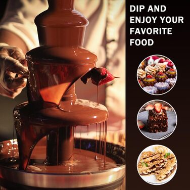 Електричний шоколадний фонтан Huanyu 4-рівневий, великий набір для фондю з шоколадом, для вечірок, весіль та днів народжень