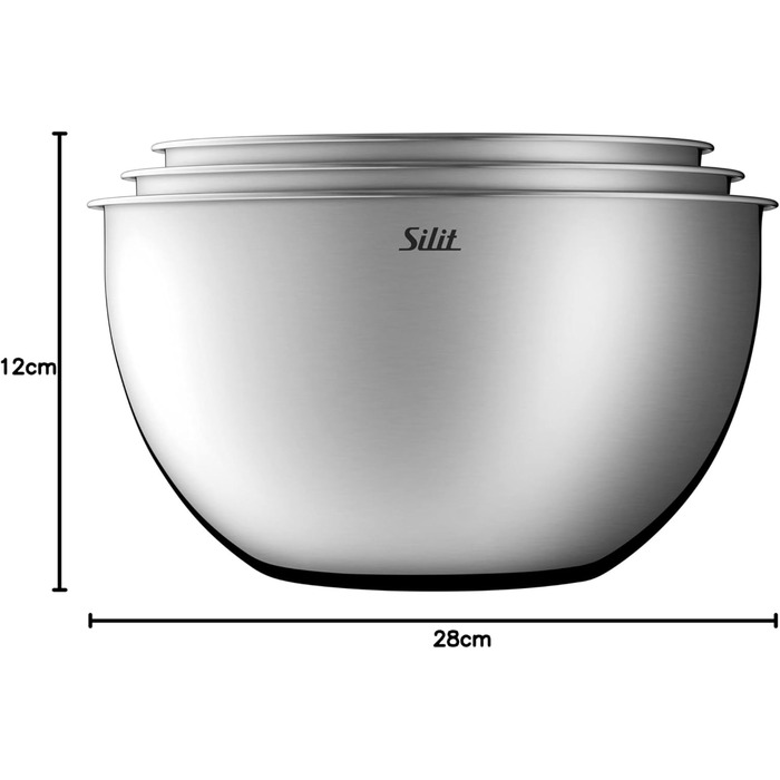 Silit 3-Piece Kitchen Bowl Set, Stainless Steel, Multifunctional as Mixing Bowl, Salad Bowl, Serving Bowl, Nesting