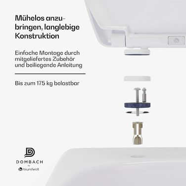 Сидіння для унітаза DOMBACH Premium з мікроліфтом (м'яке закриття), знімна кришка, форма D-подібна, білий колір