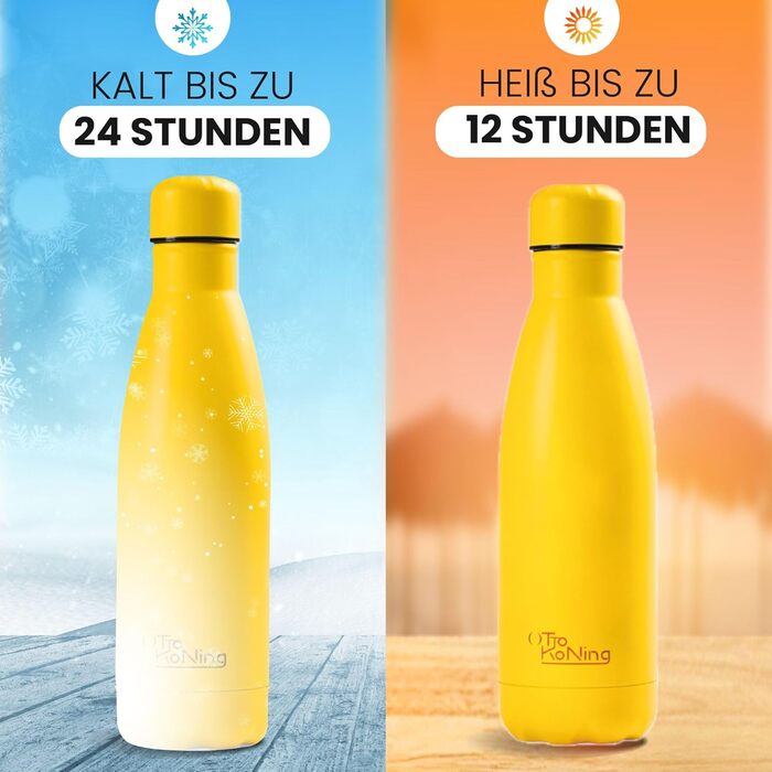 Термос-термопляшка з нержавіючої сталі Otto Koning, 500 мл. Подвійні стінки, вакуумна ізоляція, BPA-free. Жовтий колір.