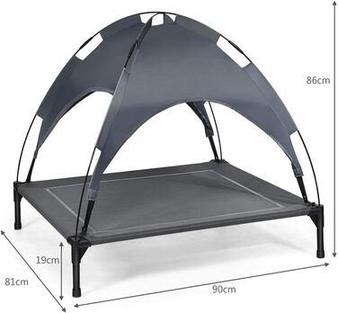 Підвищене ліжко для собак GYMAX знімним тентом, вологостійке та дихаюче, 90x81x86 см