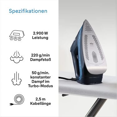 Праска з парою Braun TexStyle 7 Pro SI 7160 BL - Freeglide 3D підошва, вертикальний пар, 3000 Вт, блакитна