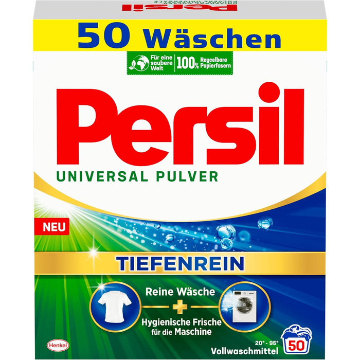 Пральний порошок Persil Universal Tiefenrein, універсальний засіб для прання білизни, гігієнічна свіжість, ефективний від 20°C до 95°C, 50 прань