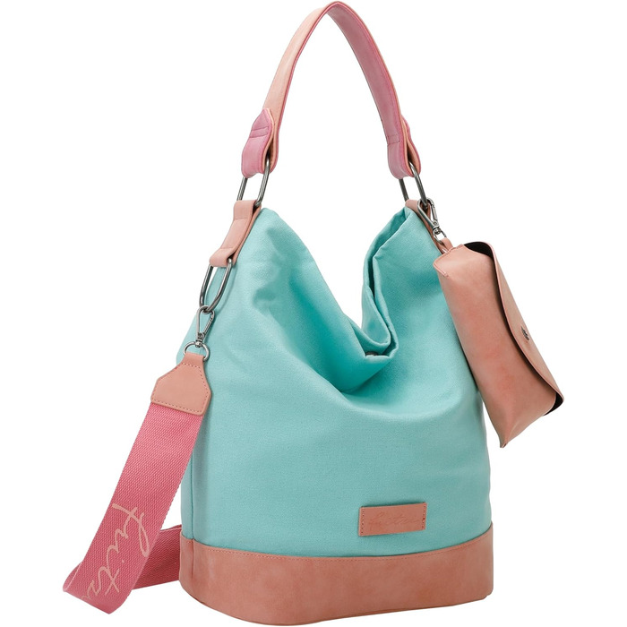 Сумка жіноча Fritzi Izzy Olga Canvas Hobo (бавовняний мікс) через плече, міська/пляжна, веганська, знімний футляр для окулярів, 37x27x17 см, кольори: чорний, рожевий, помаранчевий, зелений, синій, рожевий, фіолетовий, м'ятний, бежевий (Pooly)